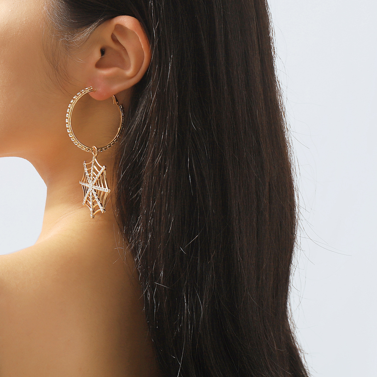 Spider Web Dangle Hoop Earrings
