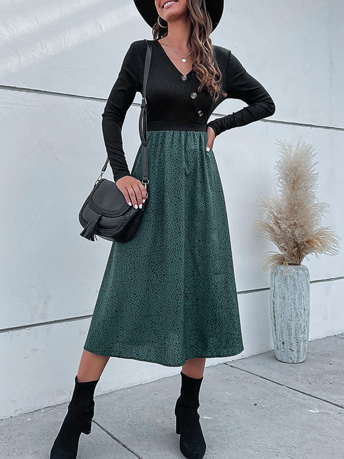 Animal Print Long Sleeve Midi Dress