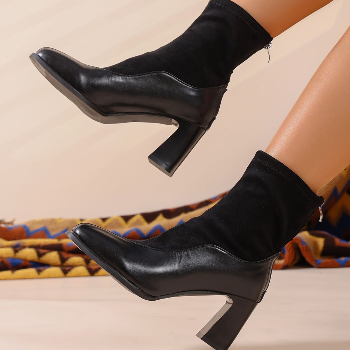 Square Neck Block Heel Boots