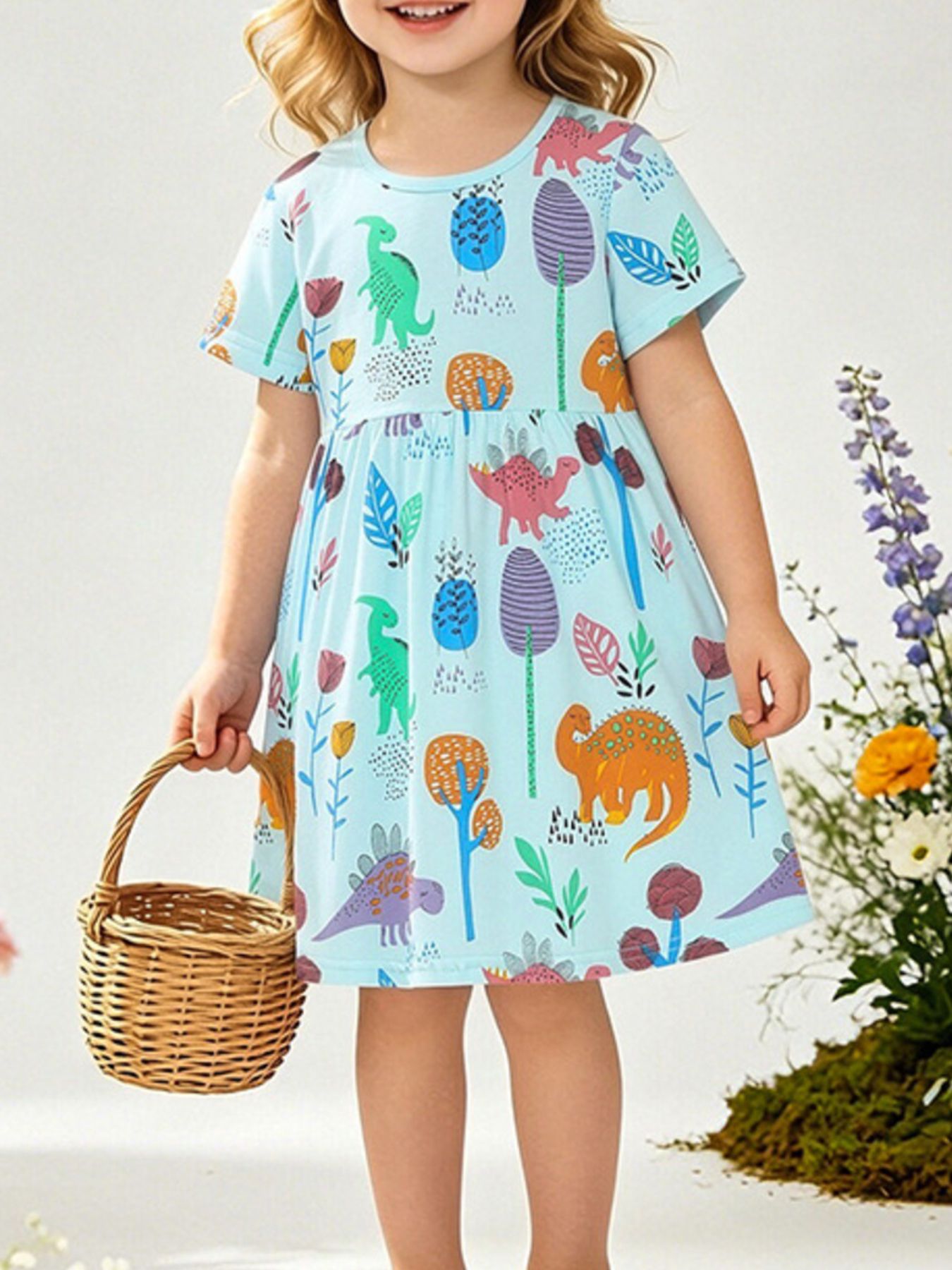 Children's Dinosaur Print A-Line Dress 1