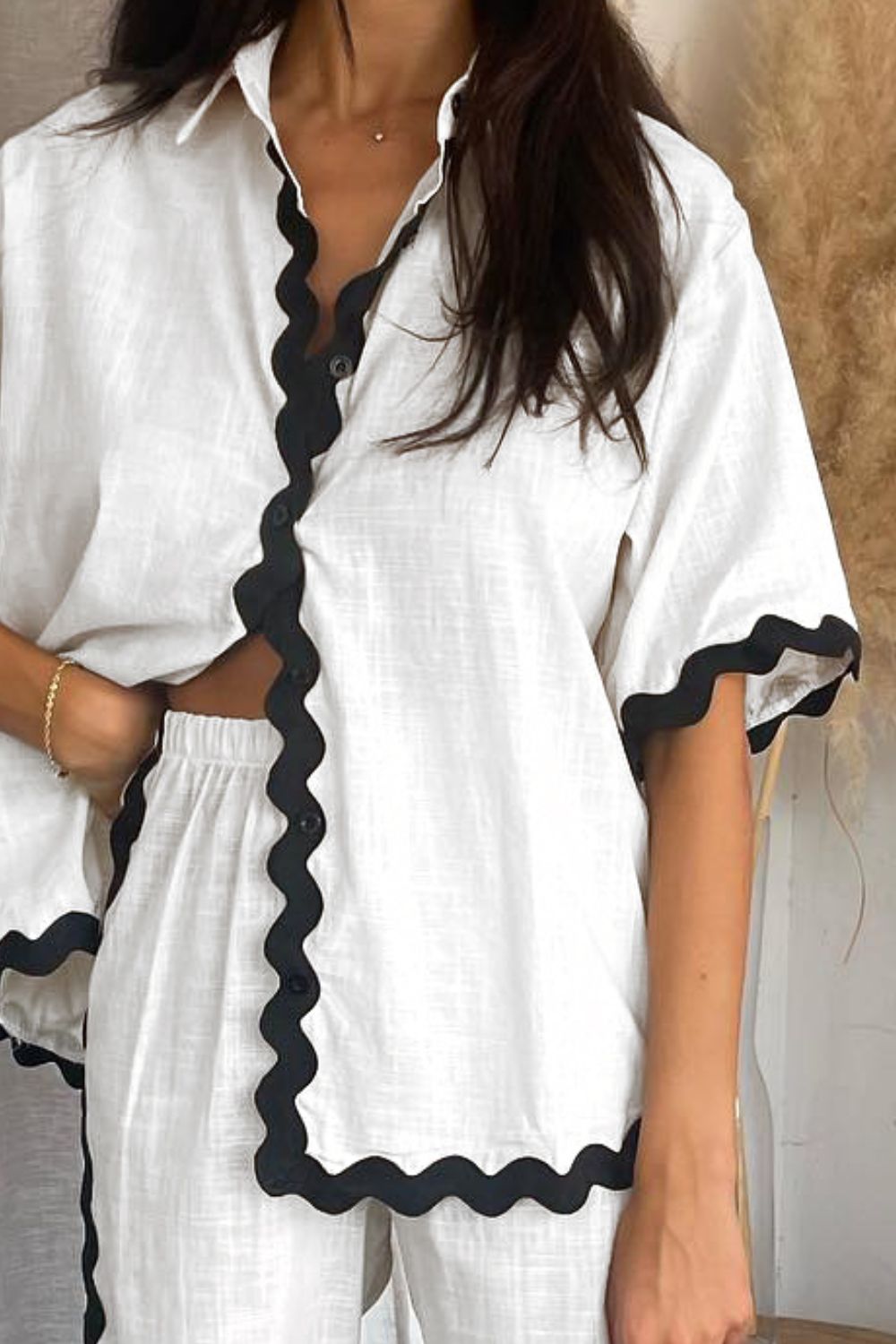 Contrast Trim Half Sleeve Top and Pants Set