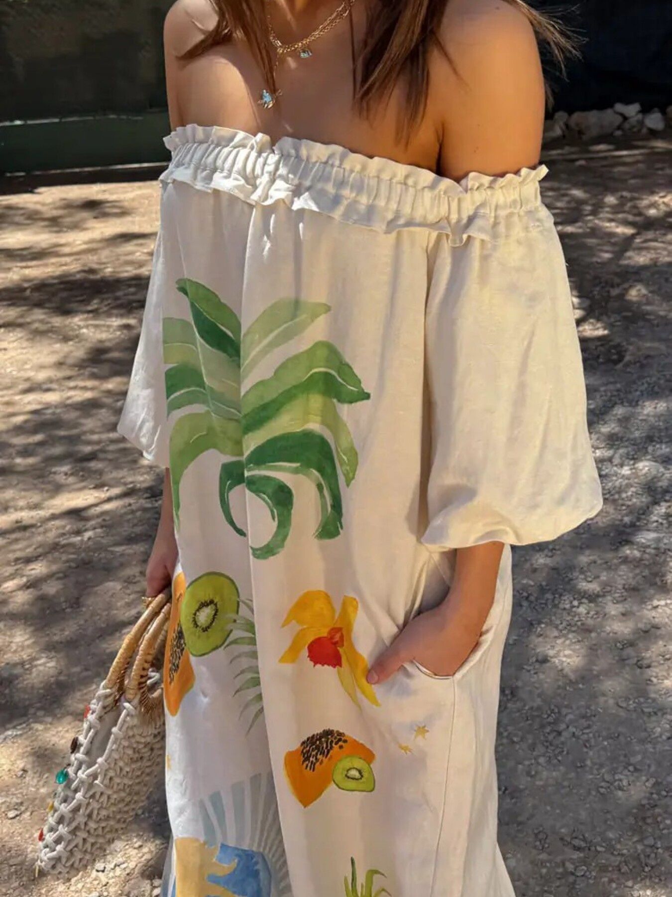 Frill Printed Off-Shoulder Dress