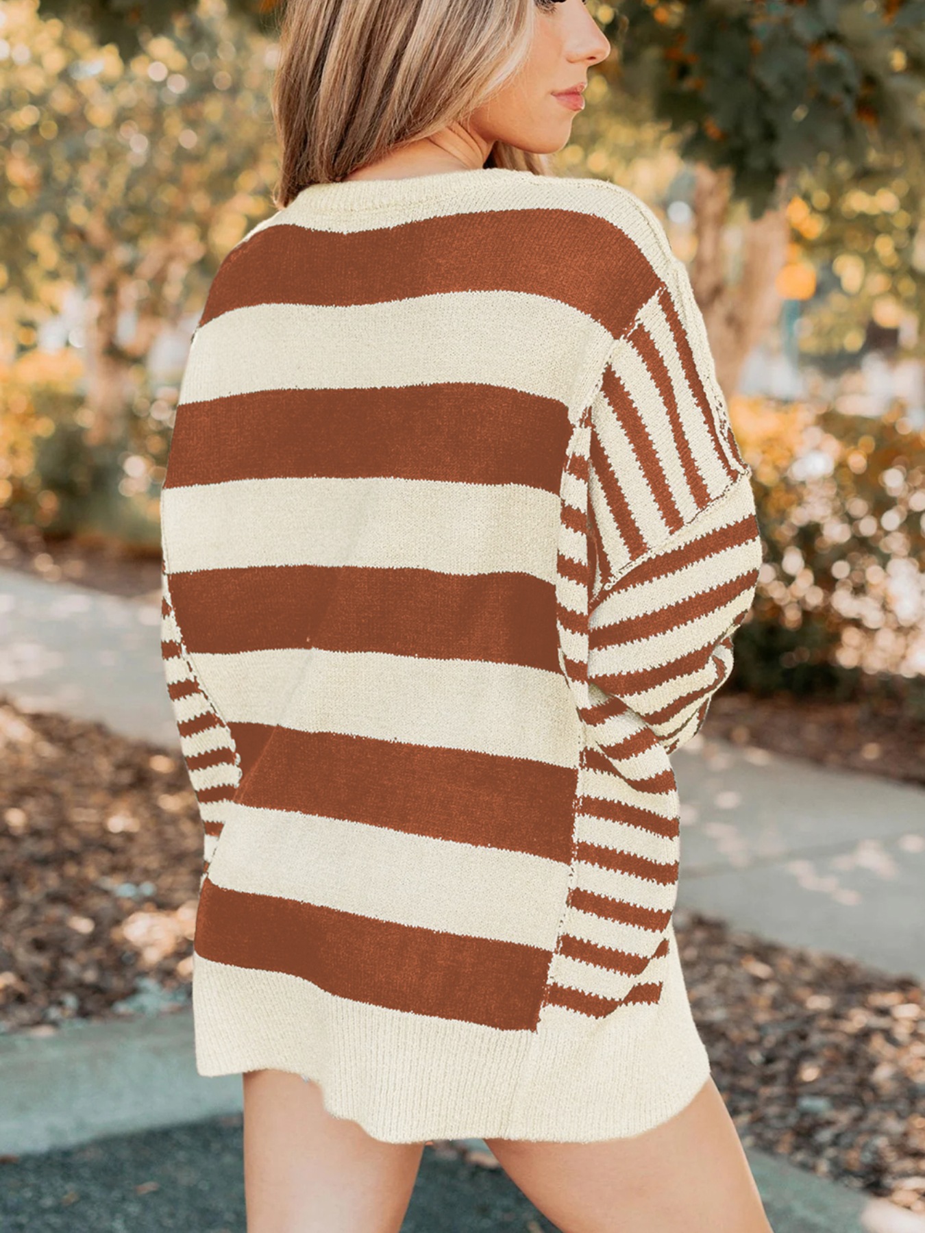 Stripe Drop Shoulder Sleeve Patchwork Baggy Sweater