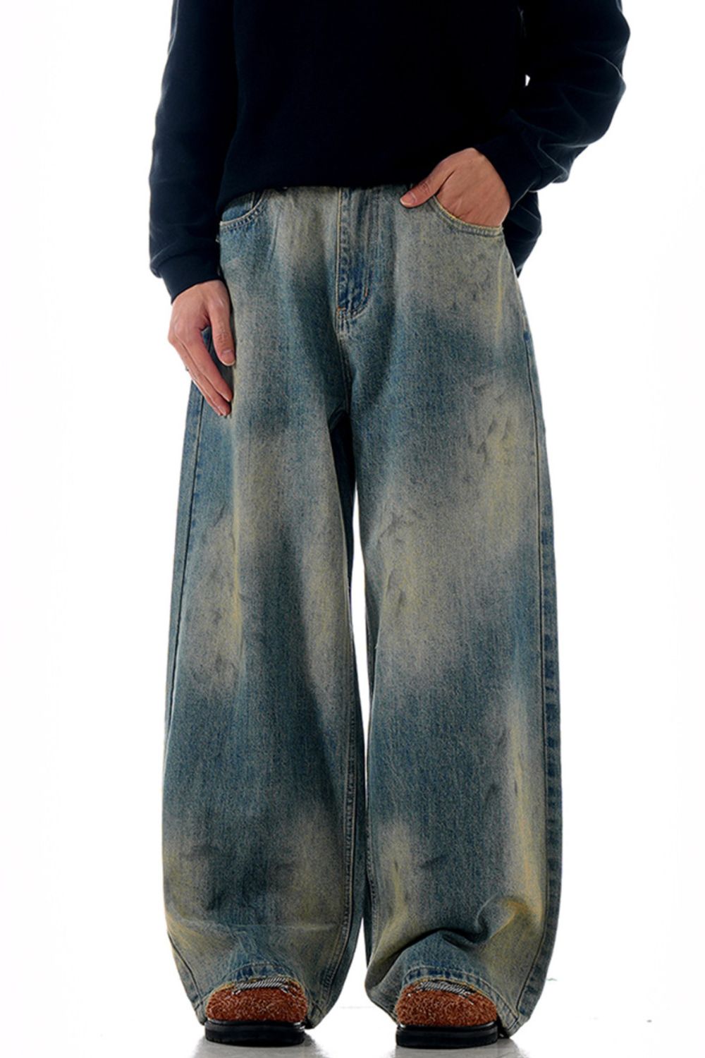 Men's Vintage Wash Wide Leg Jeans