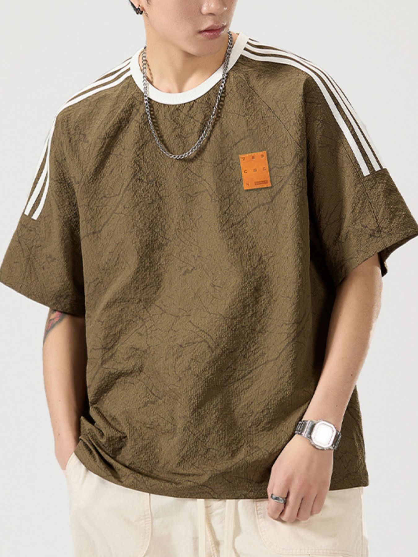 Men's Full Size Striped Shoulder Relaxed Fit T-Shirt Plus Size