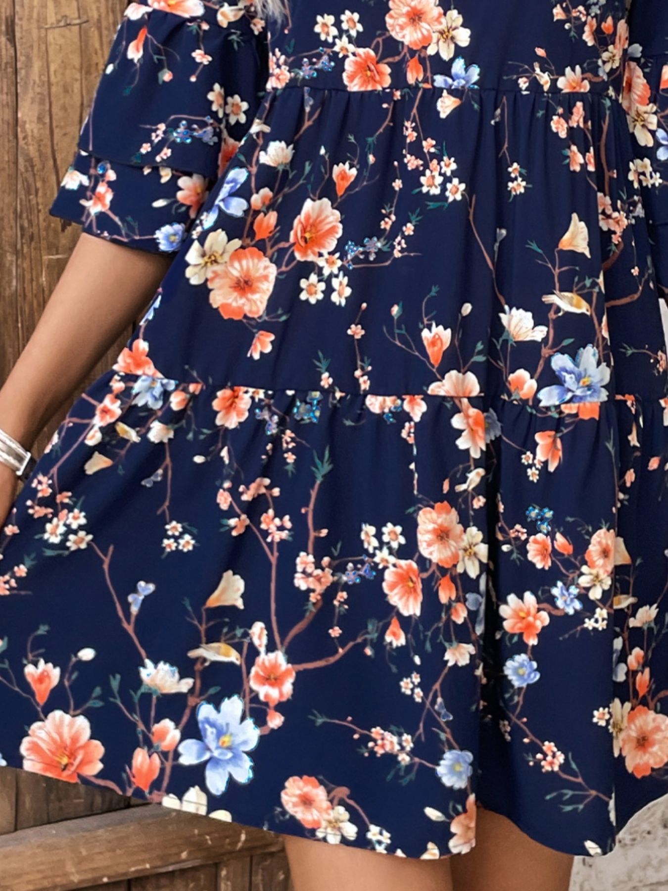 Floral Print Ruffle Sleeve Tiered Mini Dress