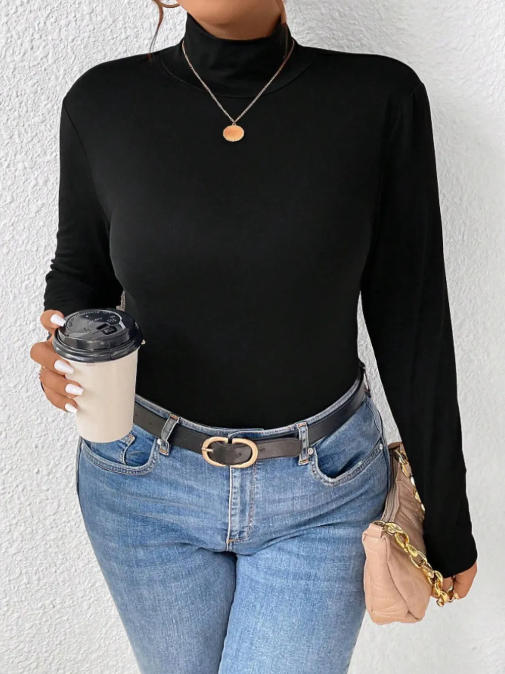 Plus Size Long Sleeve Fitted Turtleneck T-Shirt