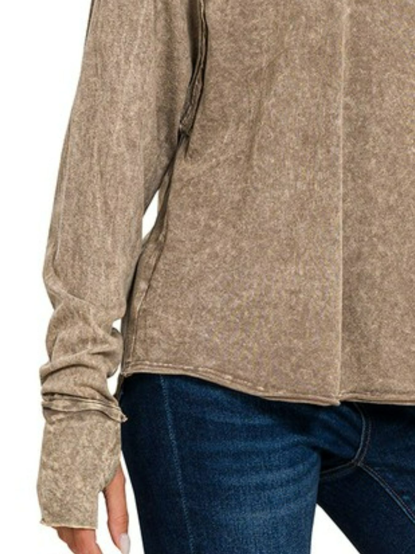 Crinkle Washed Thumb Hole Cuffs Long Sleeve Top
