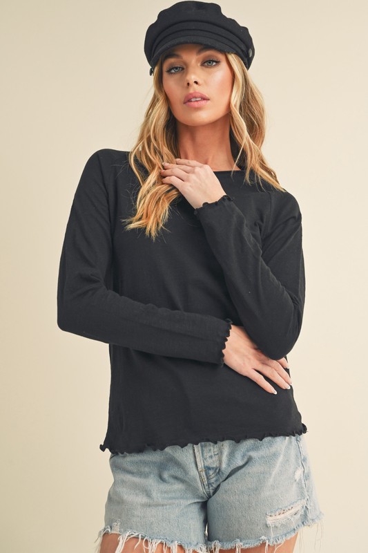 Lettuce Hemline Round Neck Raglan Sleeve T-Shirt