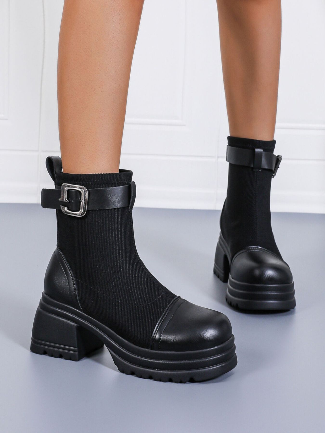 Round Toe Block Heels Boots