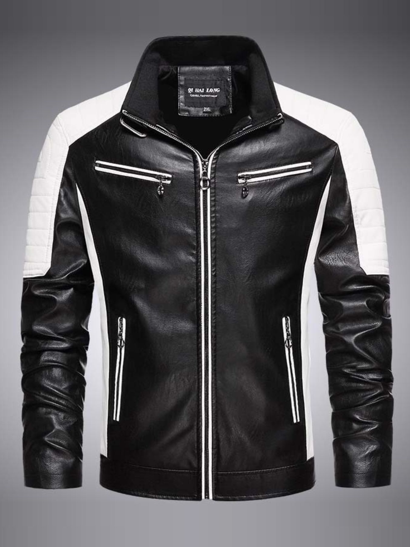 Men's Plus Size Slim Fit Zip Up Moto Jacket
