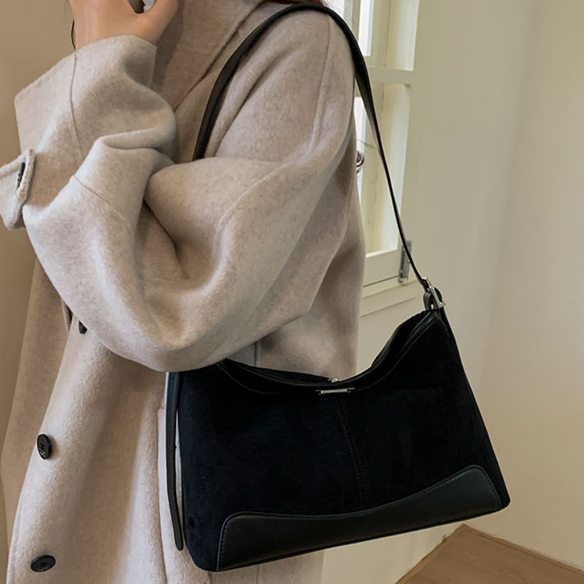 Suede Crossbody Bag with Adjustable Strap