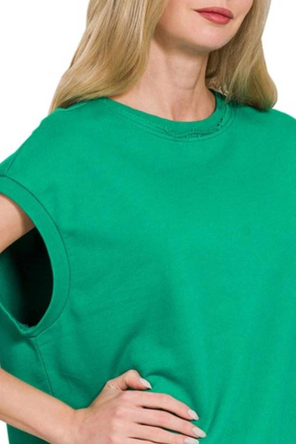 French Terry Round Neck Cap Sleeve T-Shirt