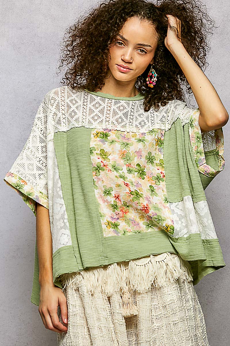 Floral Patchwork Lace Accent Blouse