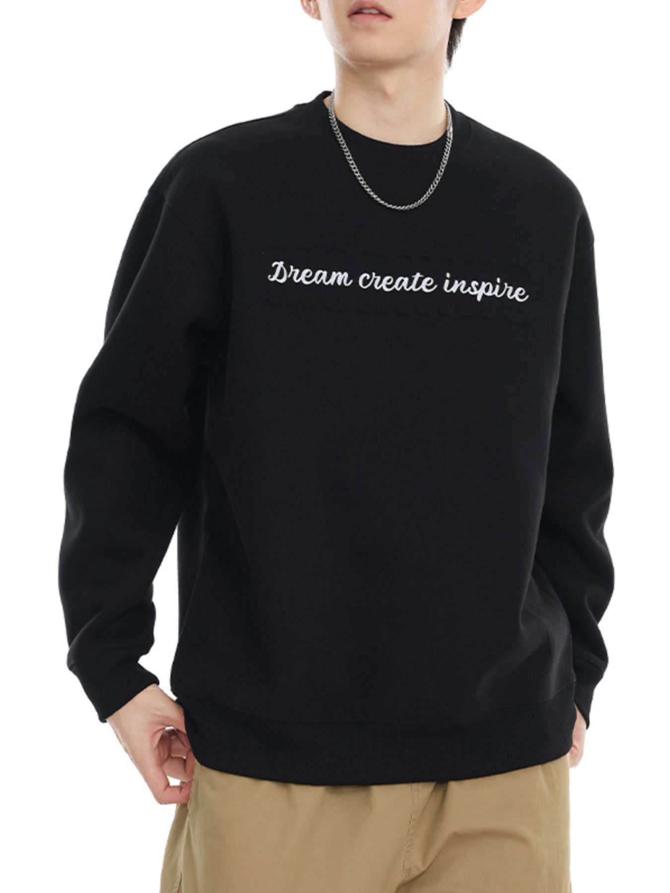 Men's Plus Size Letter Crew Neck Sweatshirt
