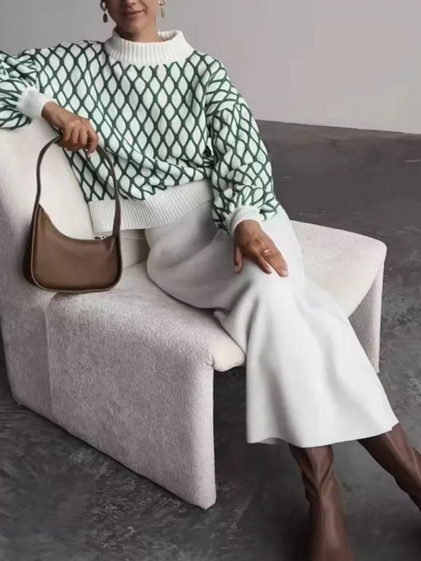 Geometric Pattern Turtleneck Sweater