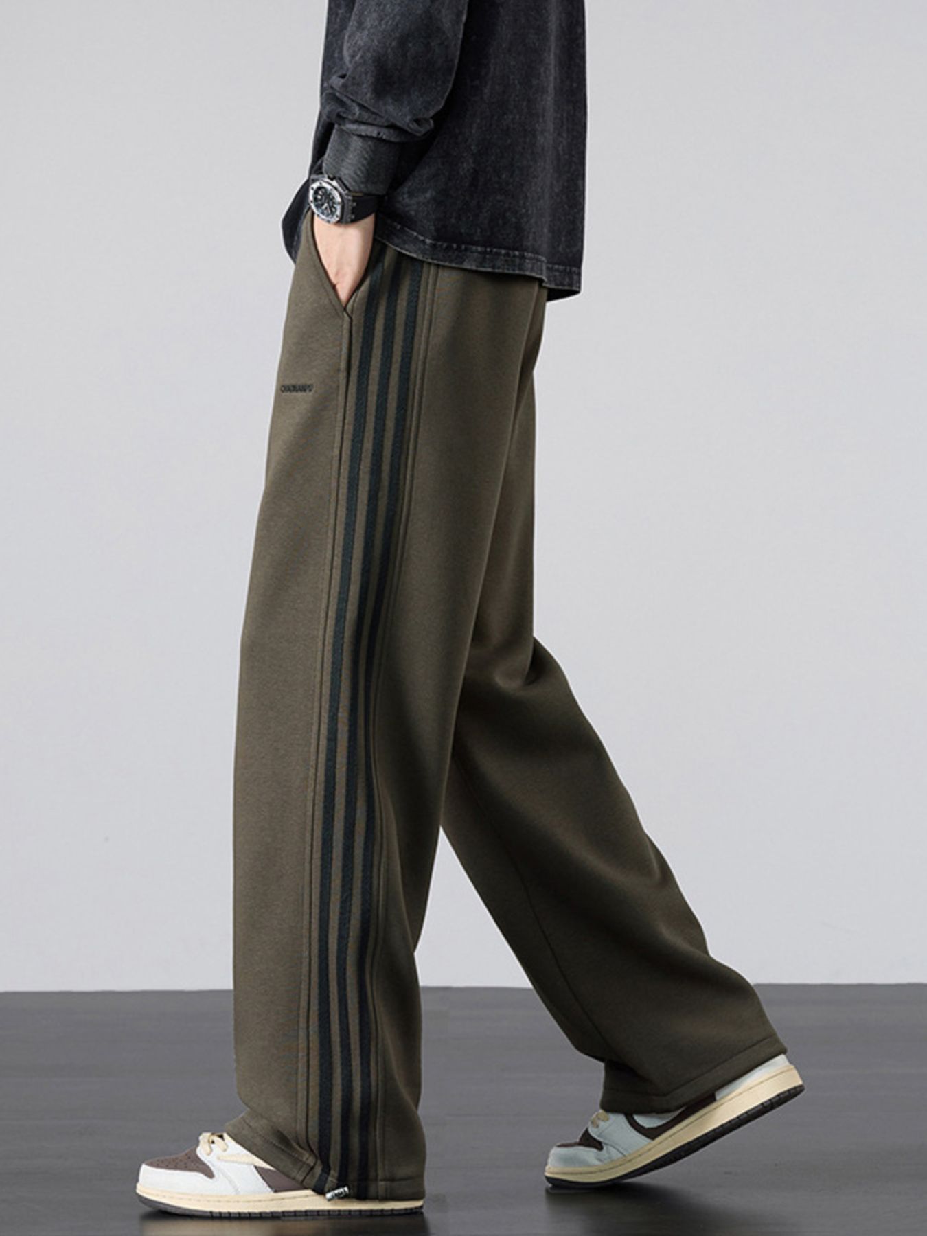 Men's Plus Size Casual Striped Wide Leg Sweatpants