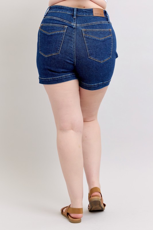 Plus Size High Waist Tummy Control Denim Shorts