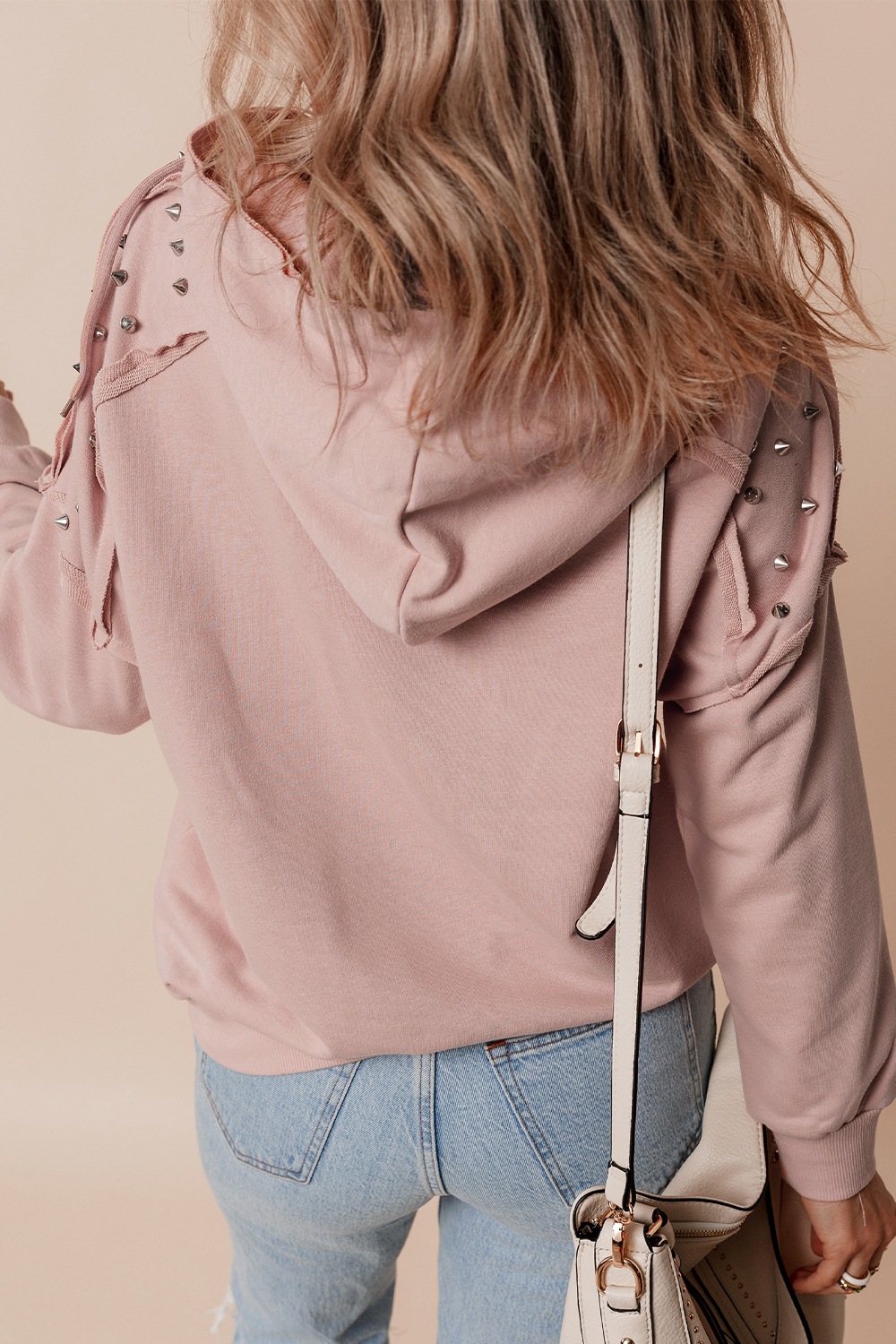 Drawstring Studded Shoulder Hoodie 3