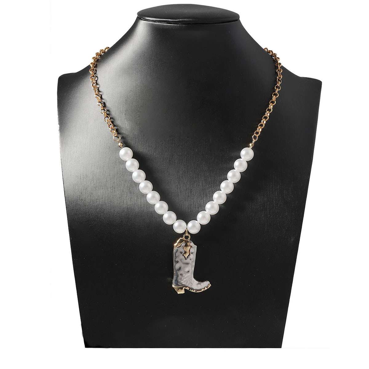 Western Style Pearl Boot Pendant Necklace