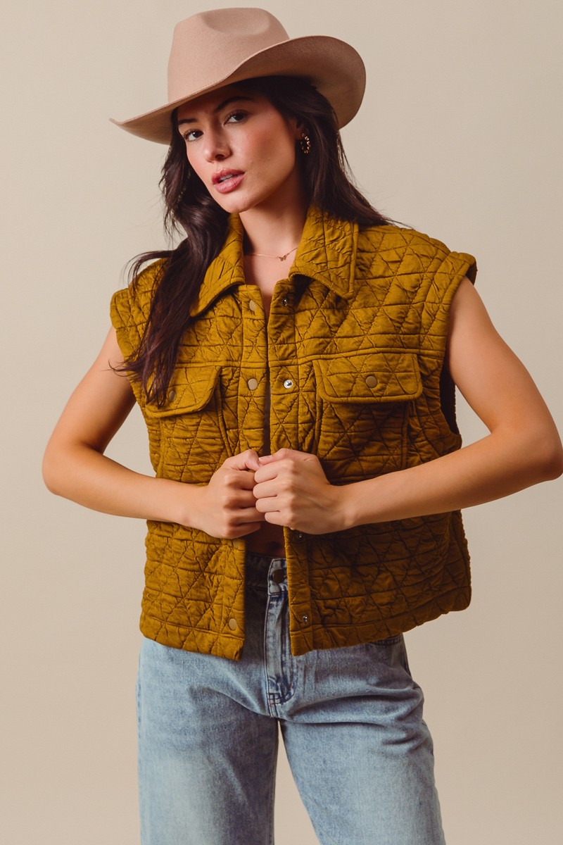 Triangle Quilting Stitch Button Up Knit Vest