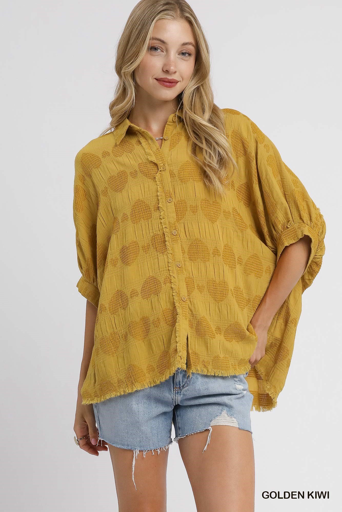 Umgee Jacquard Heart Collared Shirt