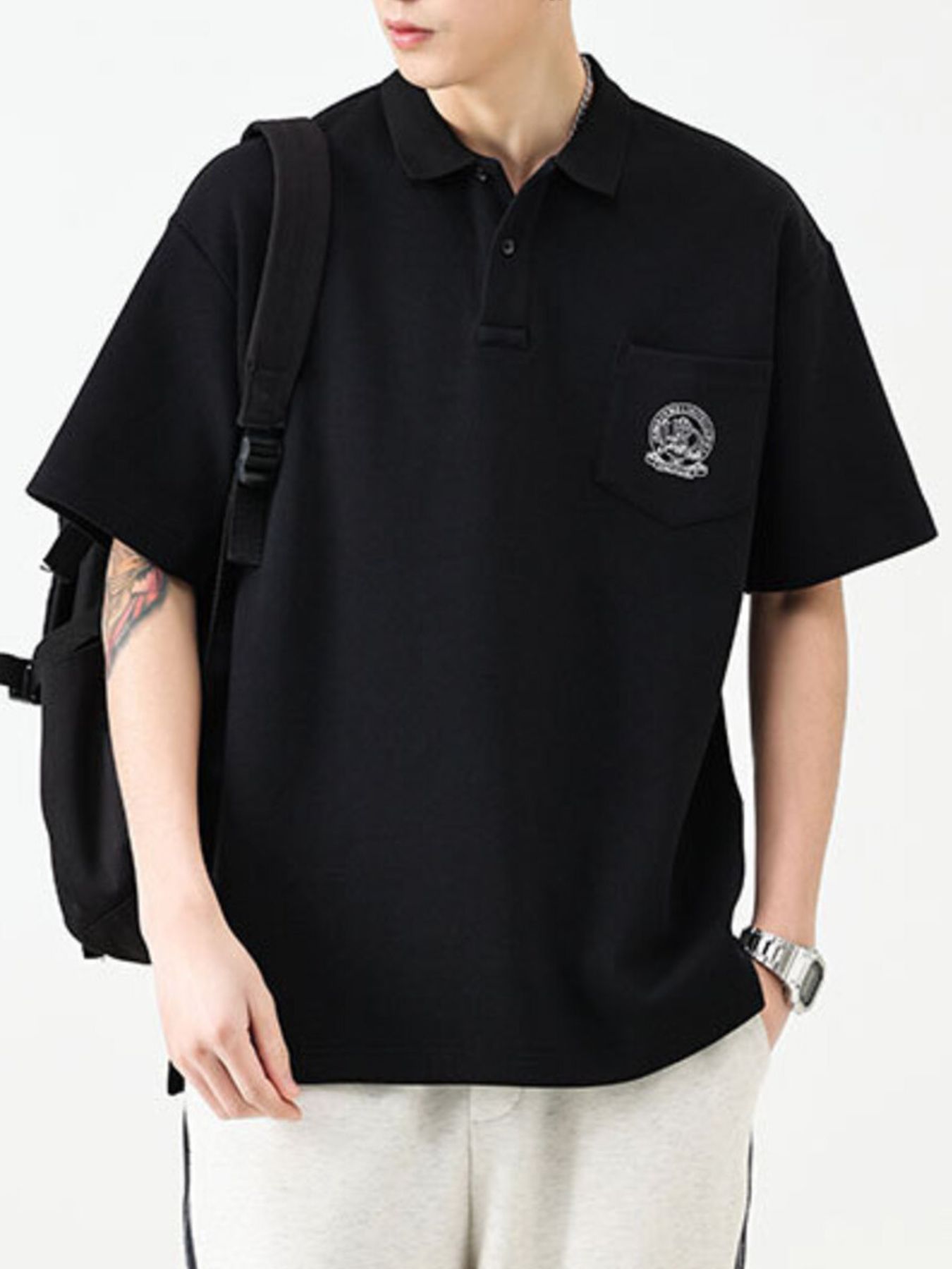 Men's Plus Size Button Detail Relaxed Fit Polo