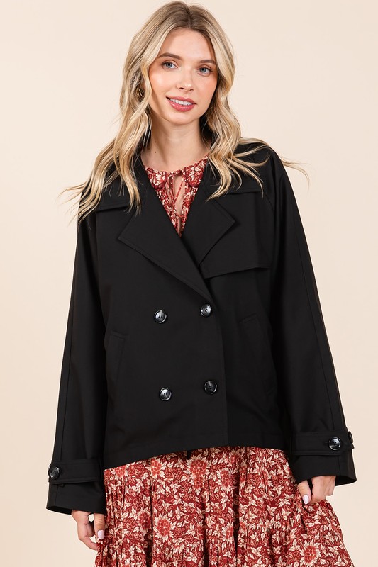 Double Breasted Long Sleeve Trench Coat Jacket