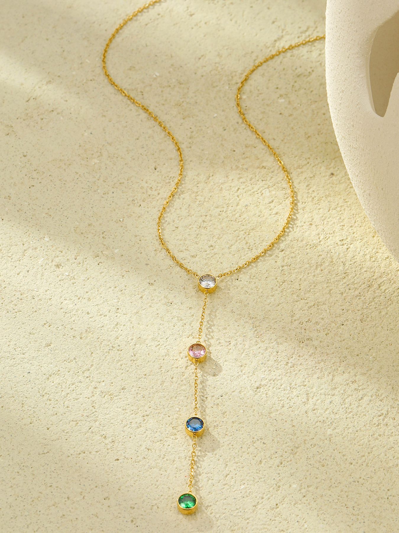 18K Gold-Plated Stainless Steel Zircon Y-Drop Necklace