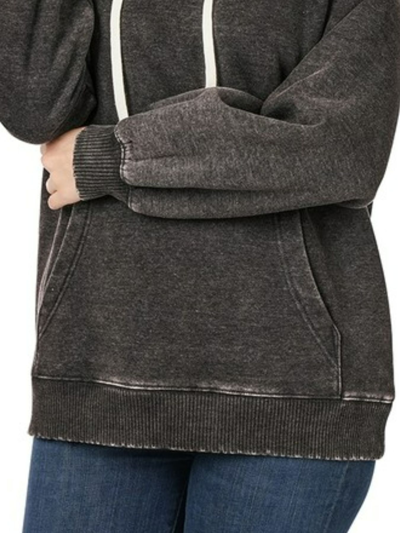 Acid Wash Fleece Hoodie with Drawstring