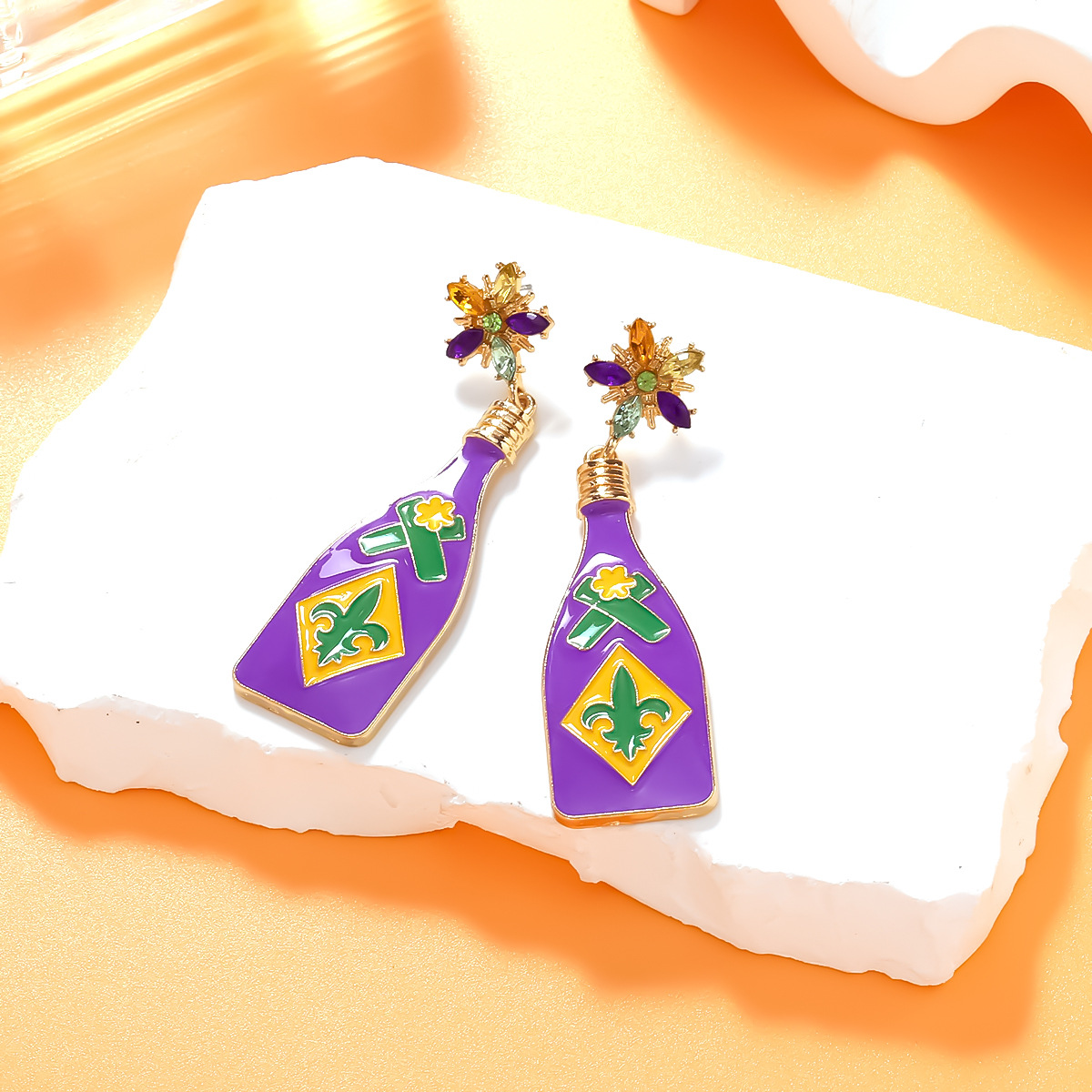 Mardi Gras Bottle Dangle Earrings