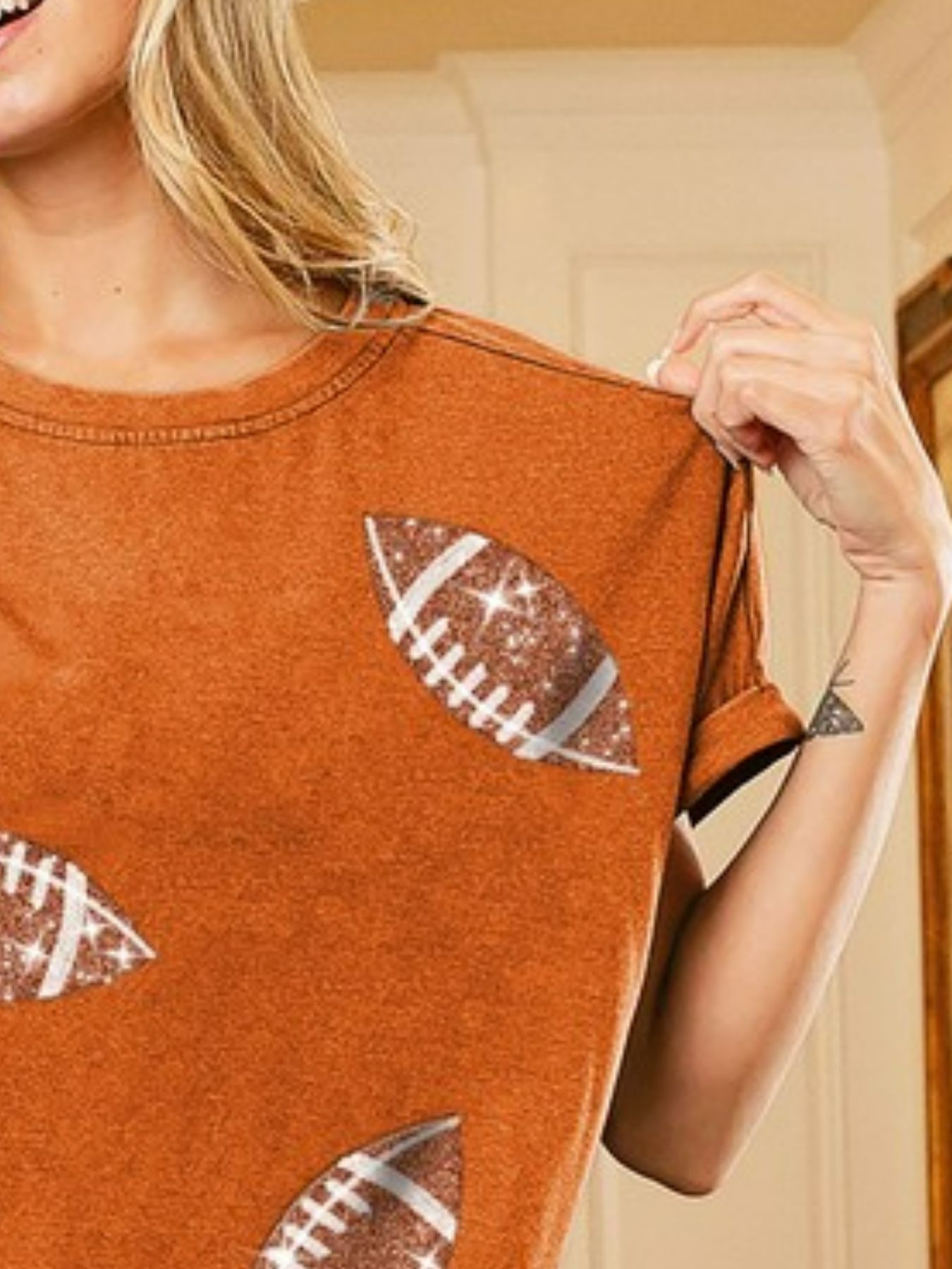 Football Sequin Embroidery Vintage Washed Top