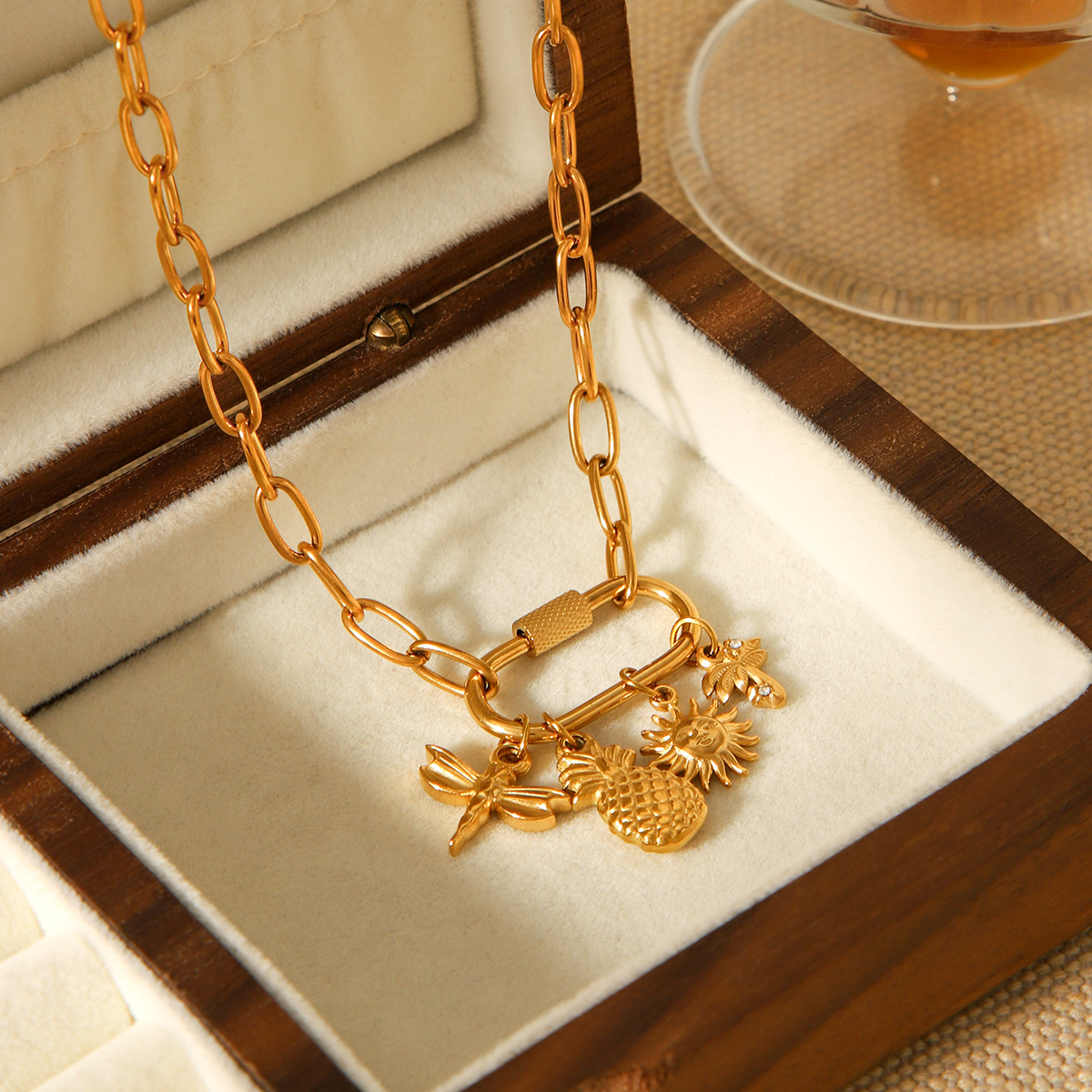 18K Gold-Plated Lock Chain Necklace