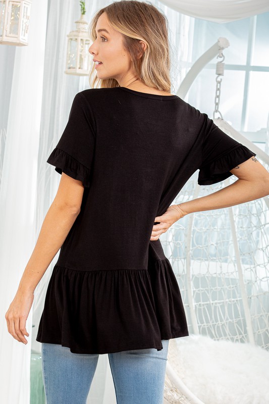 Full Size Ruffled V-Neck Short Sleeve Blouse Plus Size