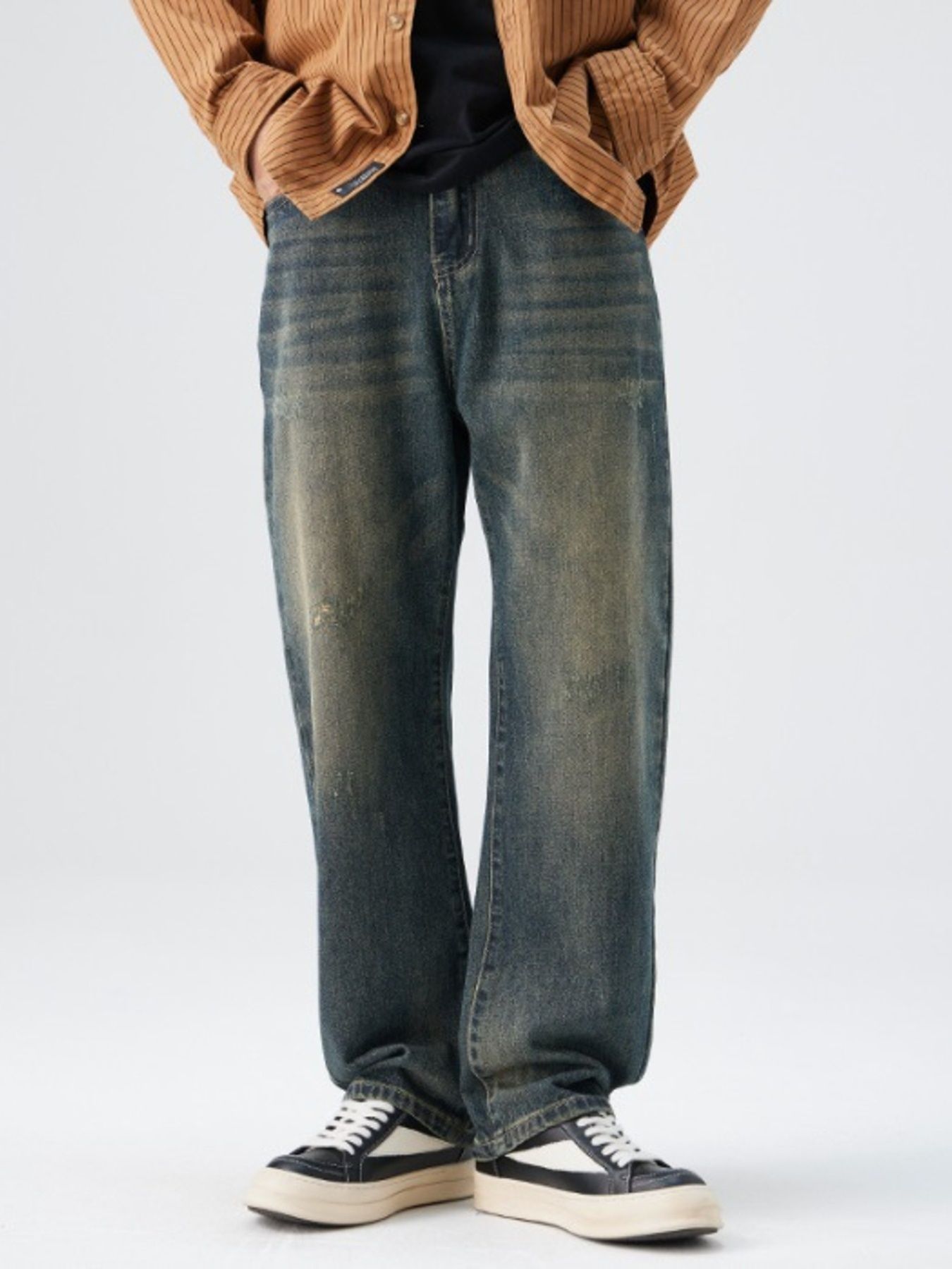 Men's Washed Wide Leg Jeans