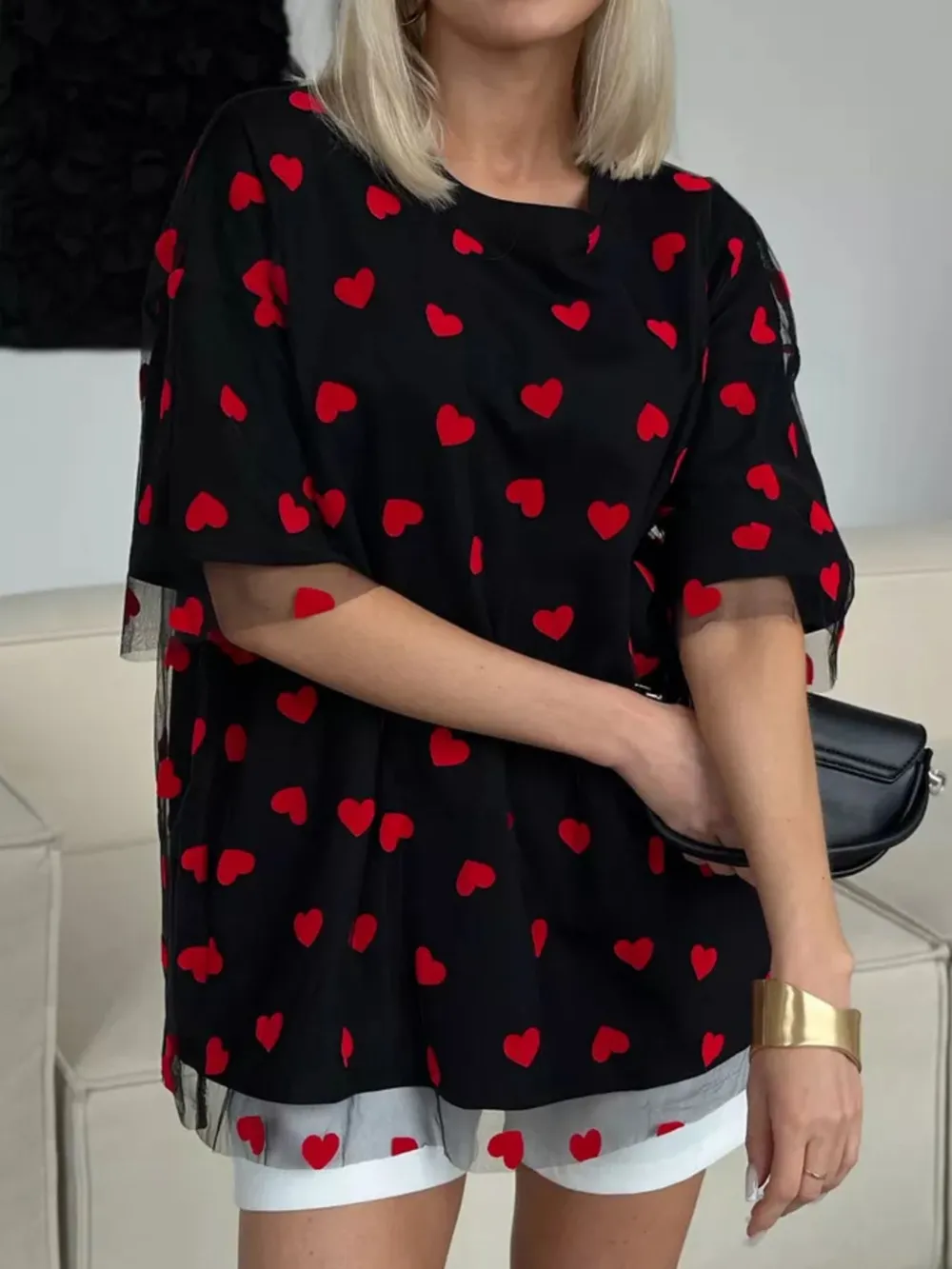 Heart Print Oversized T-Shirt