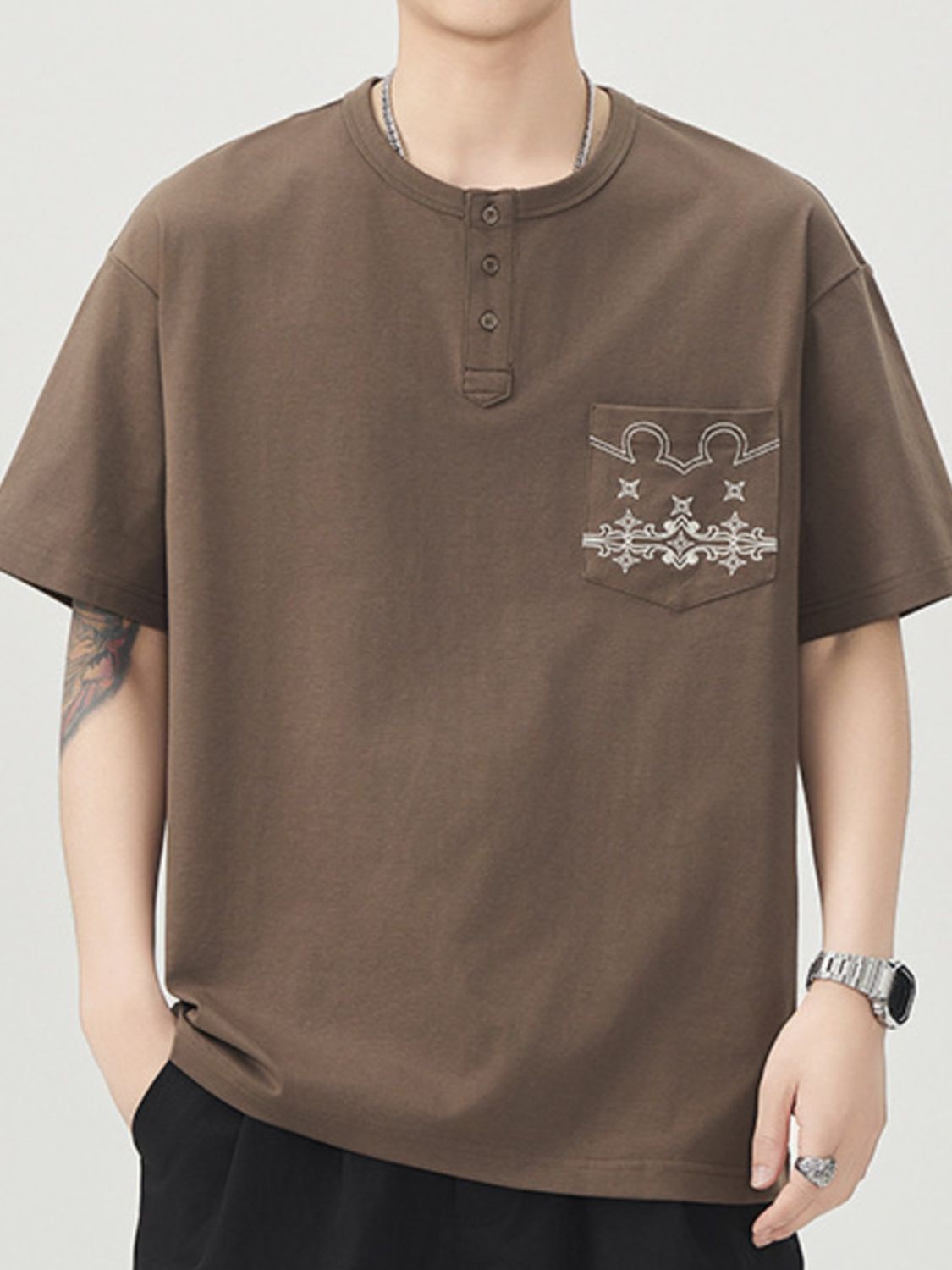 Men's Plus Size Button Detail Short Sleeve T-Shirt