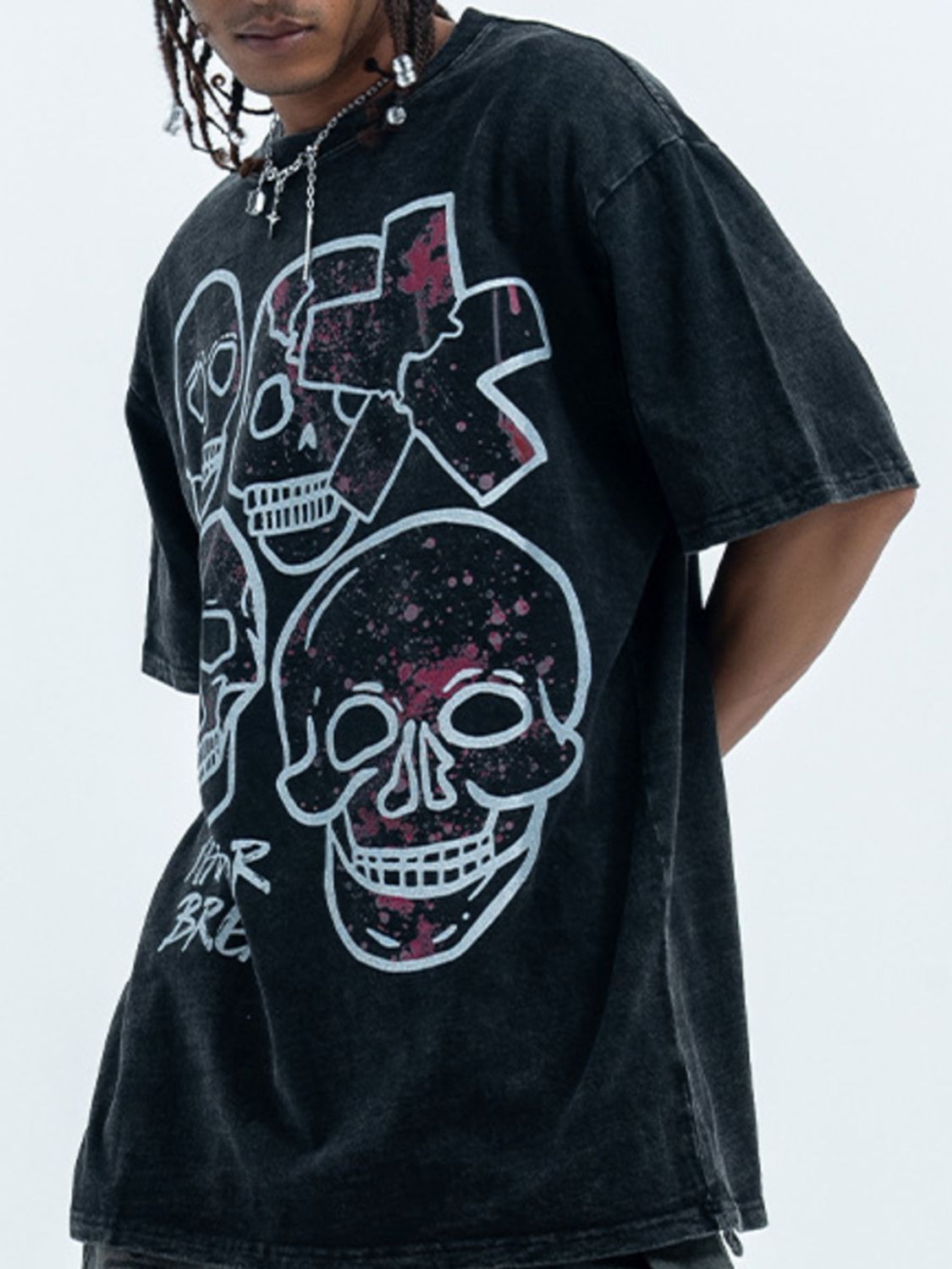 Men's Skull Graphic Round Neck Short Sleeve T-Shirt