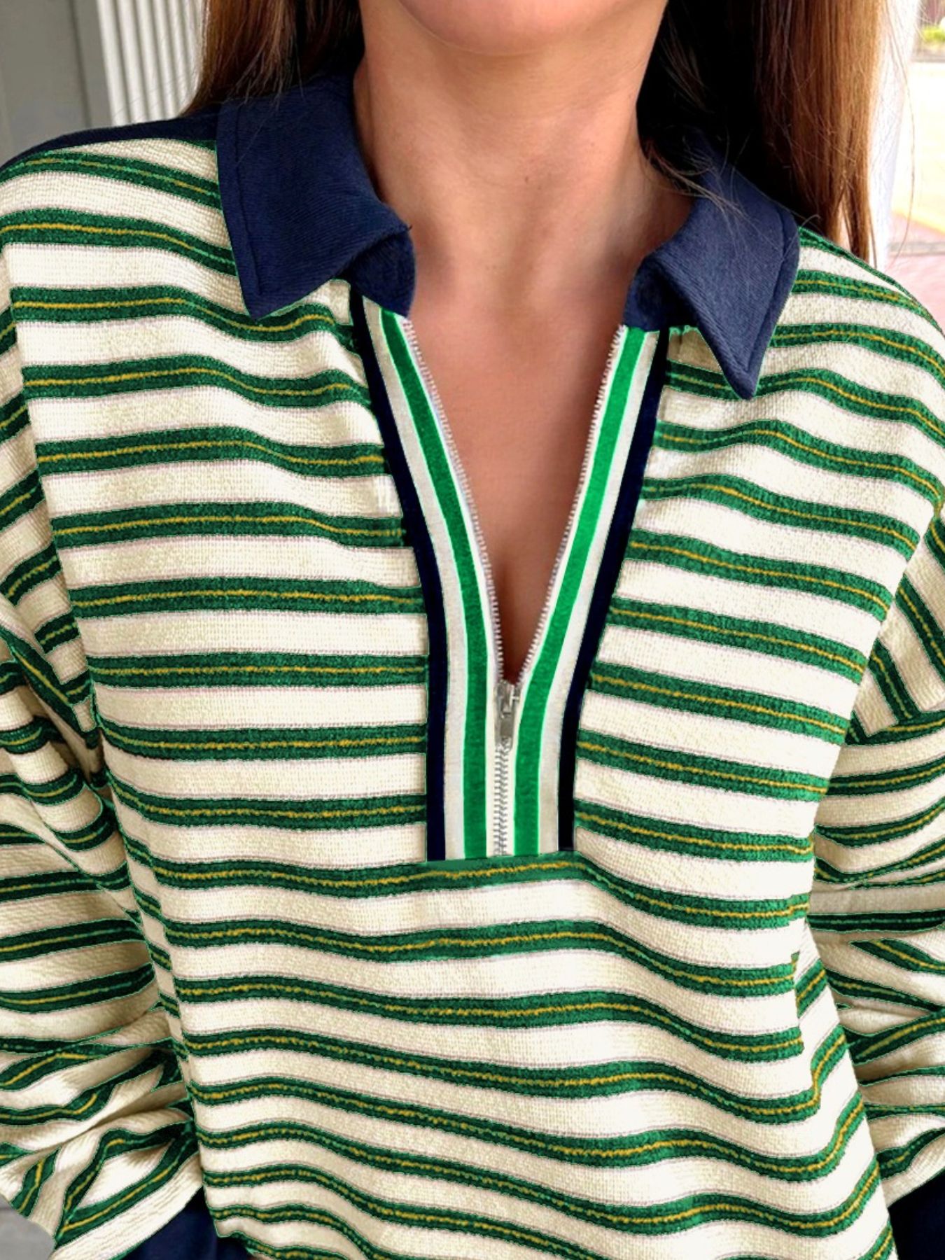 Striped Zip-Up Collar Sweatshirt