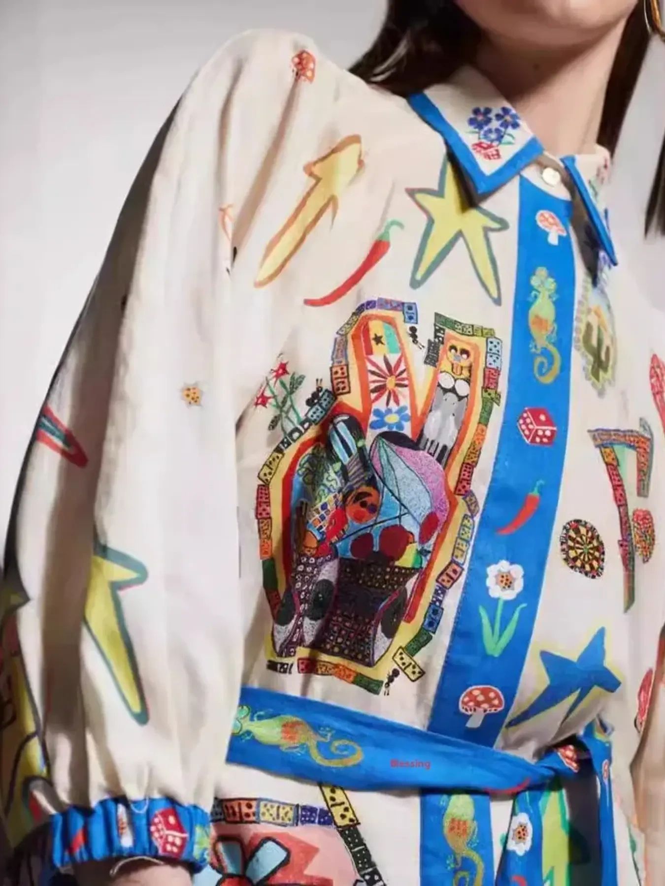 Printed Tie Waist Mini Shirt Dress