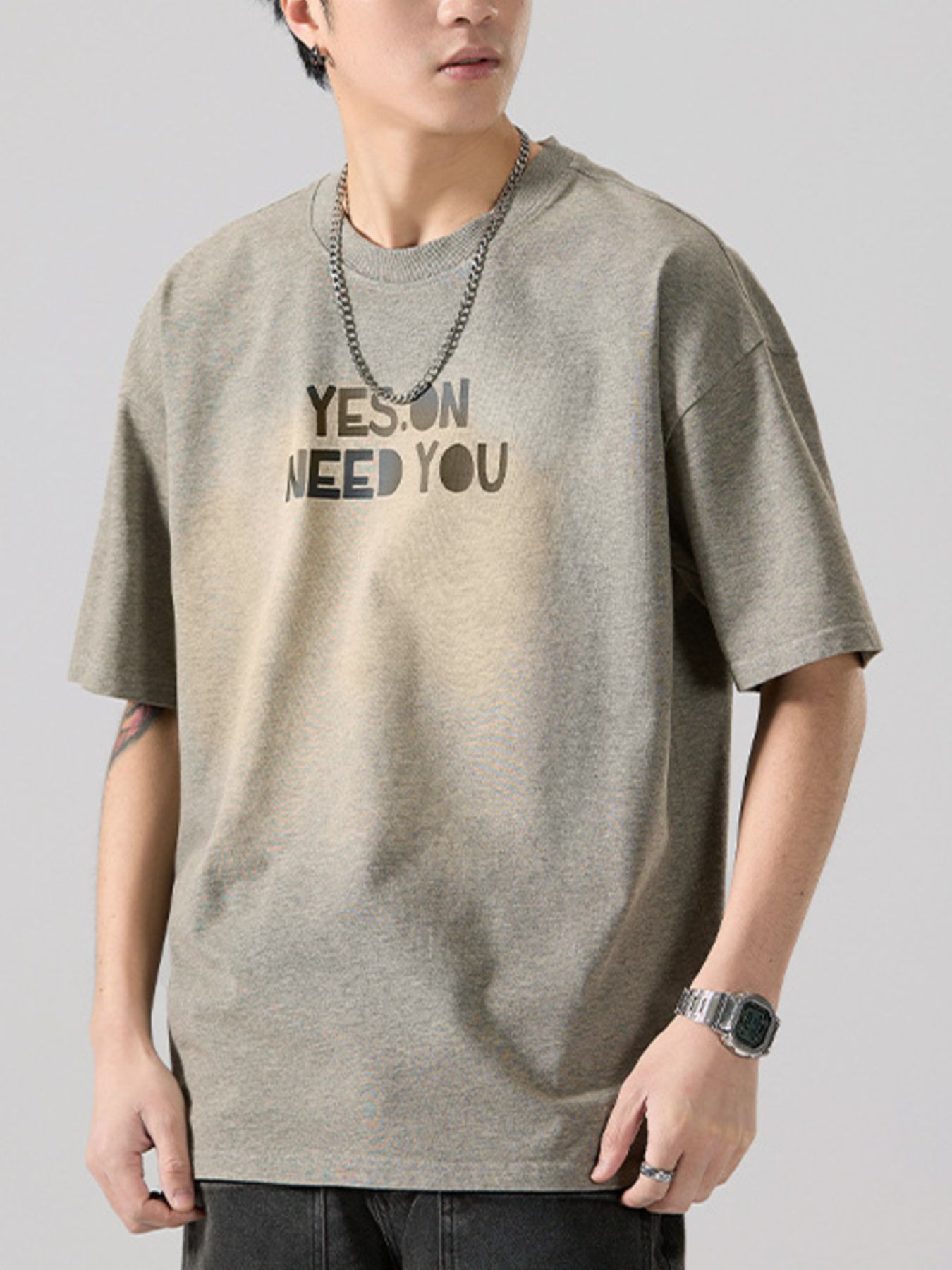 Men's Full Size Letter Round Neck Short Sleeve T-Shirt Plus Size