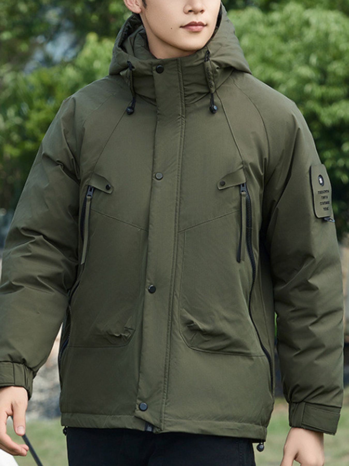 Men's Plus Size Hooded Snap Down Jacket