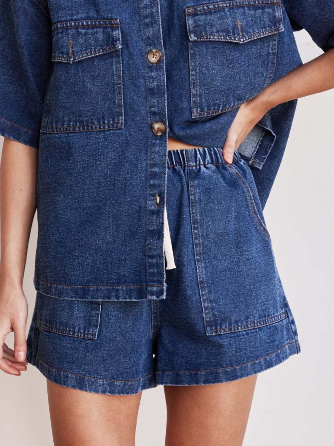 Elastic Waist Denim Shorts