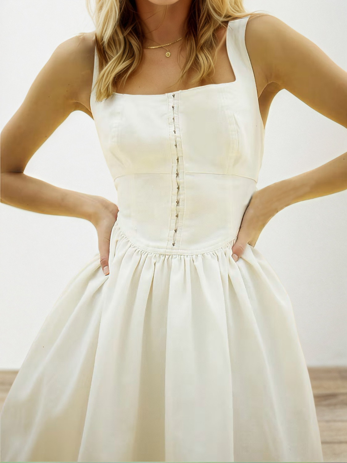 Square Neck Wide Strap Mini Dress