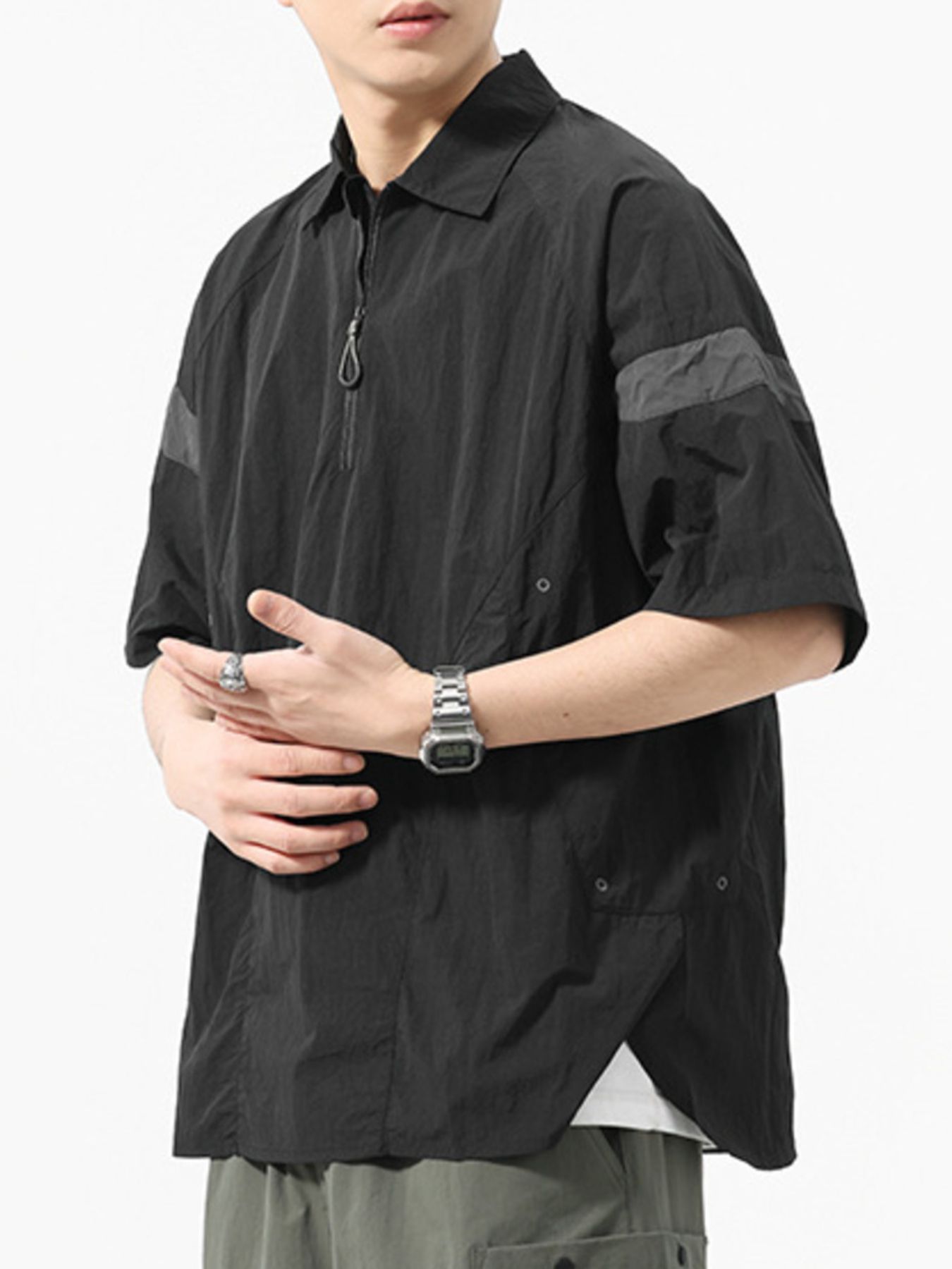 Men's Plus Size Quarter Zip Short Sleeve Polo