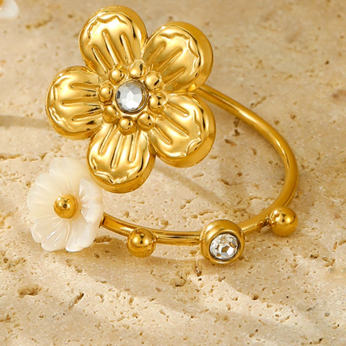 18K Gold-Plated Flower Open Ring