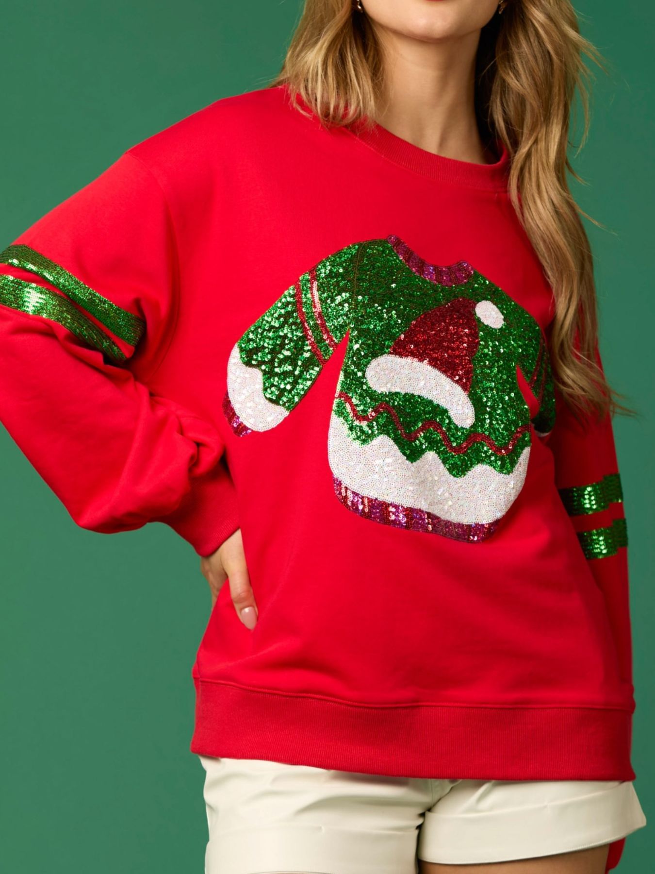 Christmas Sequin Santa Hat Holiday Sweatshirt
