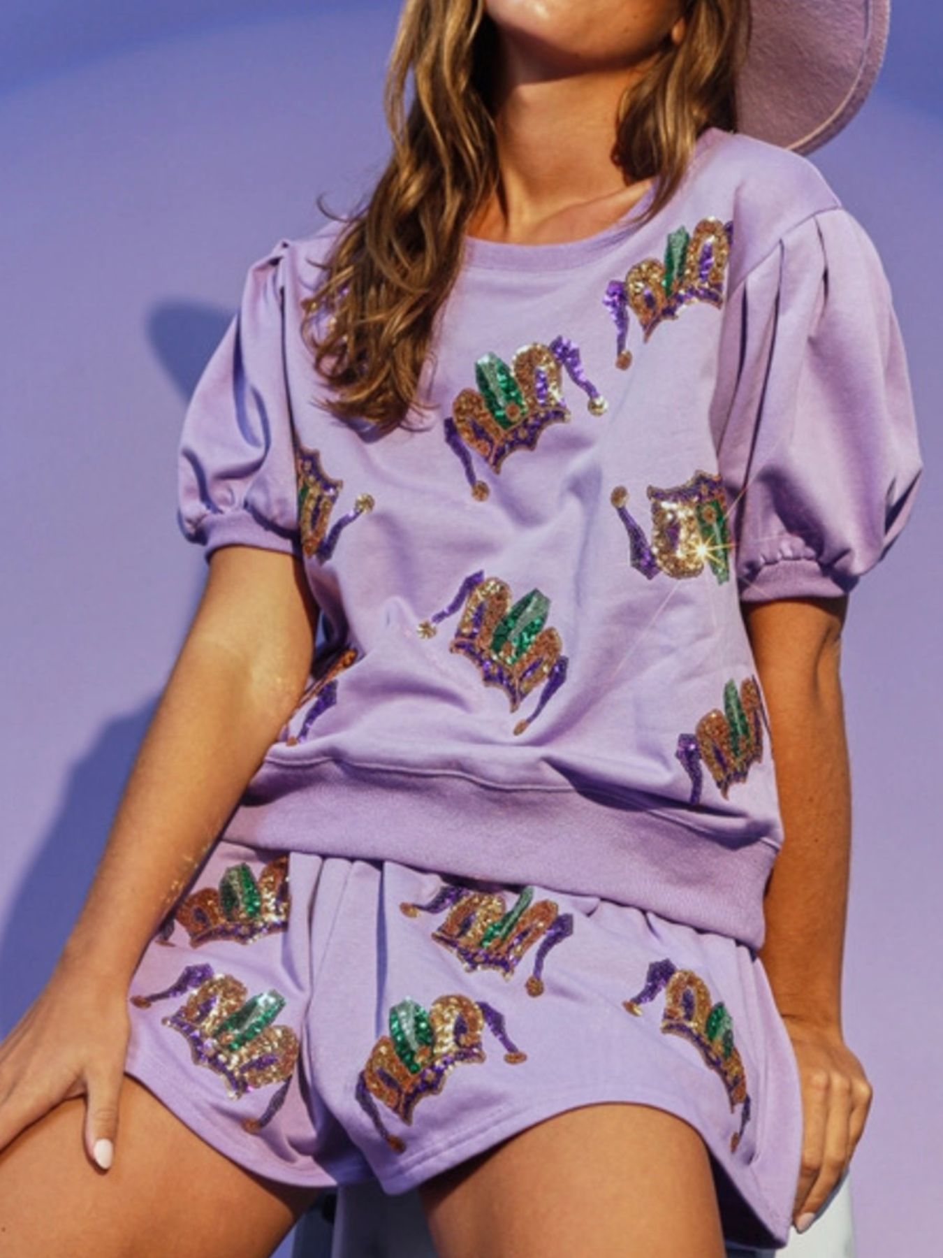 Sequin Round Neck Top and Shorts Set