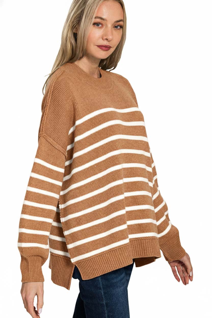 Exposed Seam Striped Oversized Sweater