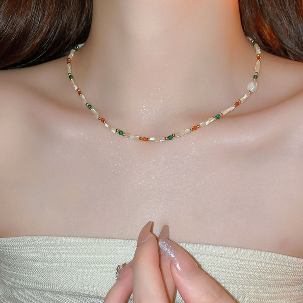 Alloy Pearl Beaded Necklace